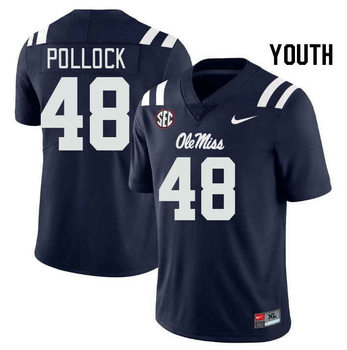 Youth #48 Charlie Pollock Ole Miss Rebels College Football Jerseys Stitched Sale-Navy